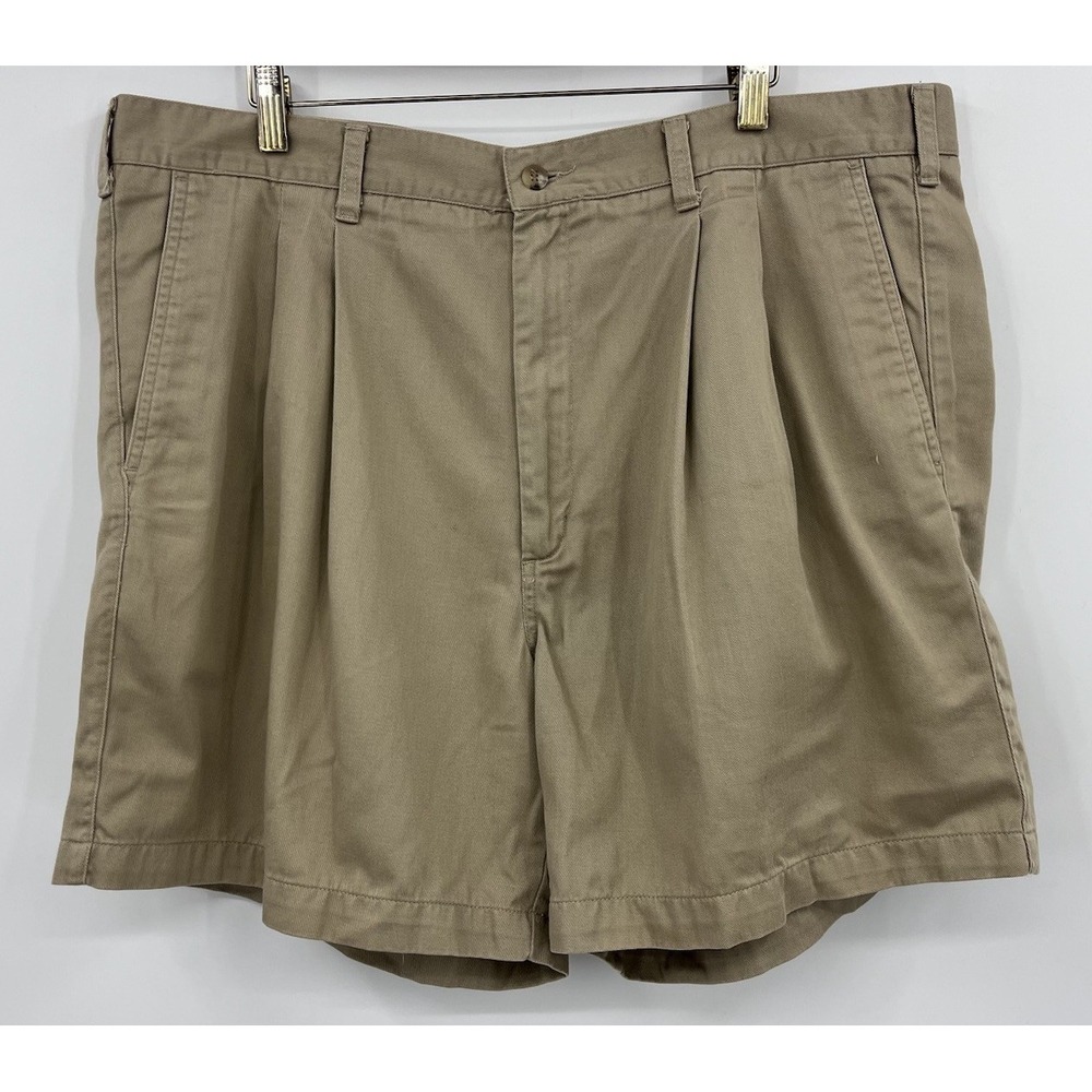 Vintage Eddie Bauer Shorts Size 38 Beige‎ Chino Pleated Cotton 6 Inch Inseam